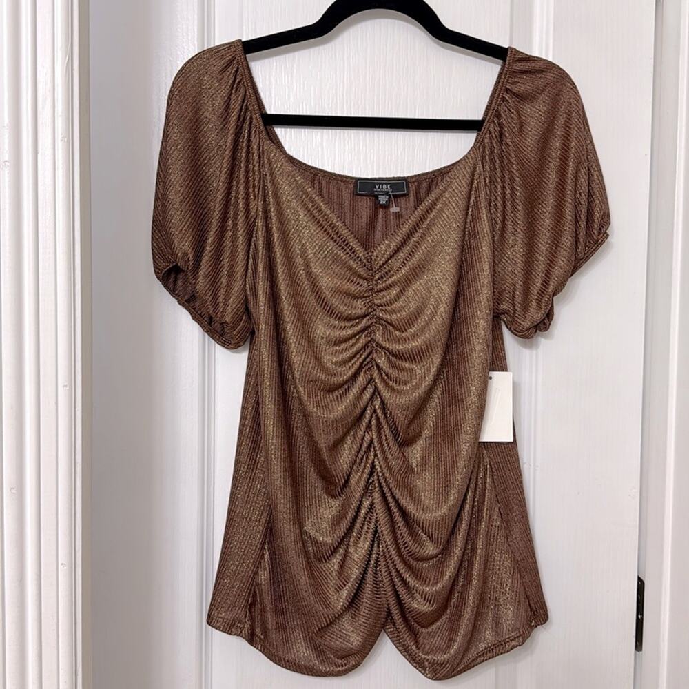 Vibe brown and gold shimmer top size 2x